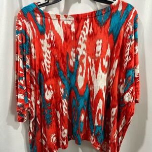 Michael Kors Orange, Teal & White Abstract Boatneck boxy top